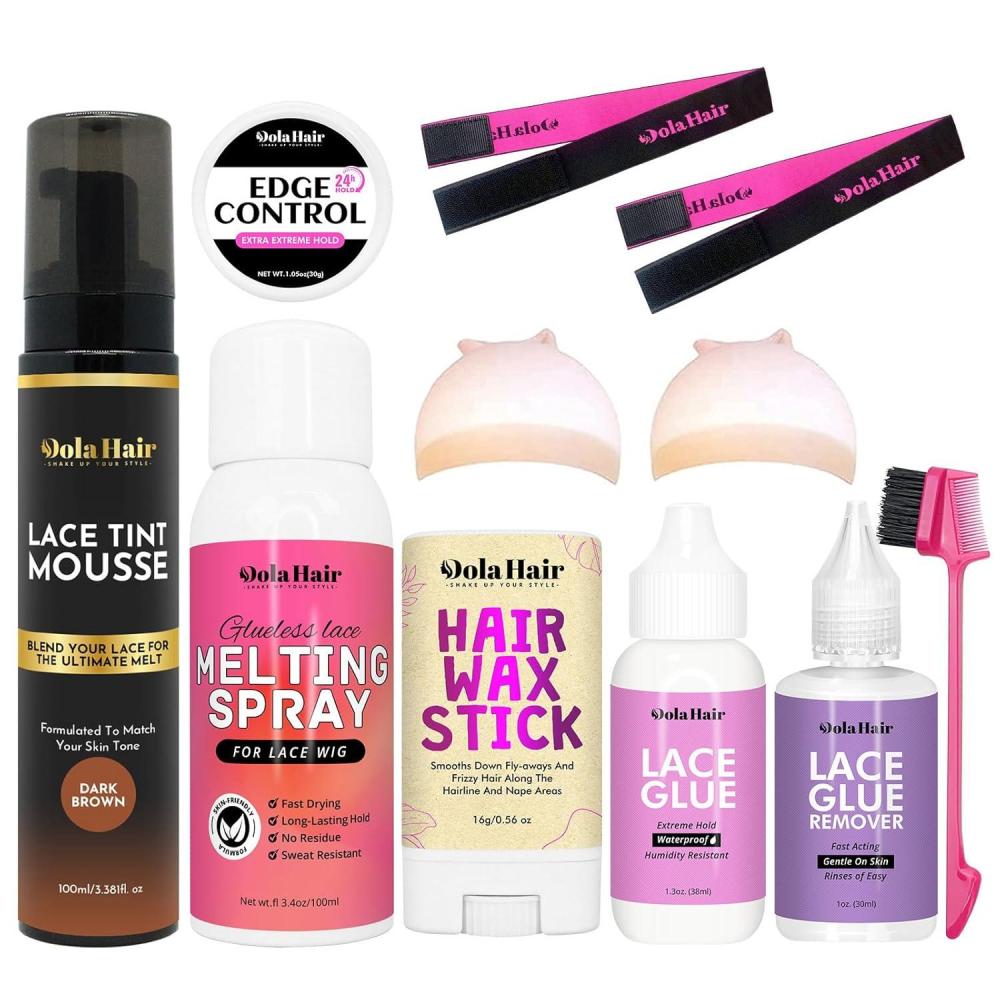 imageDolahair Lace Glue Kit  Complete Set with Lace Tint Mousse Wig Installation amp Melting SprayMedium BrownDark Brown
