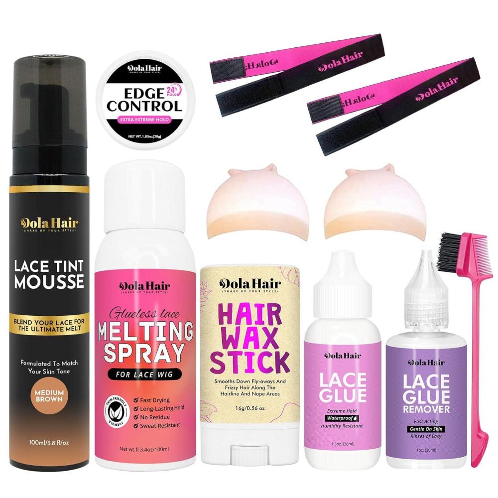 imageDolahair Lace Glue Kit Complete Set with Lace Tint Mousse Wig Installation amp Melting SprayMedium BrownMedium Brown
