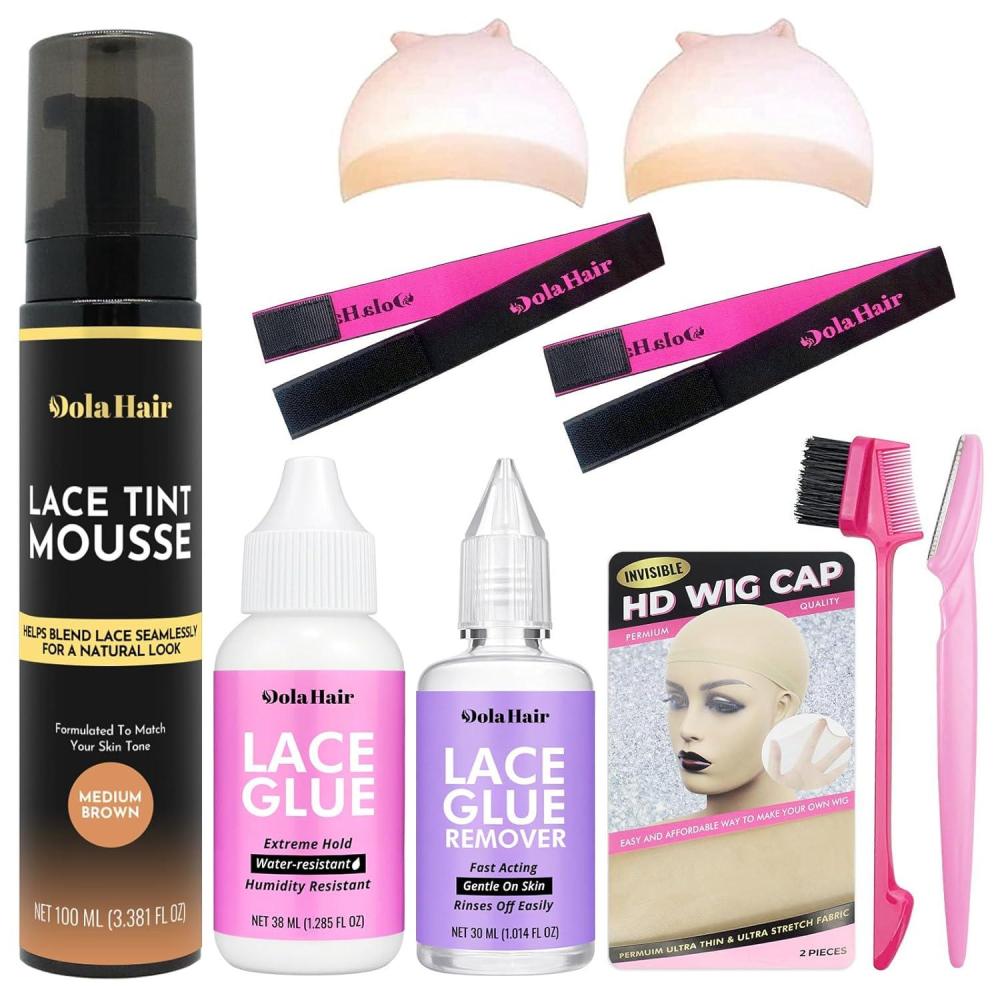 imageDolahair Lace Tint Spray Mousse for Lace Front Wigs Melting Foam Hair Mousse Wig Glue and Installation KitMedium Brown