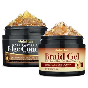 Edge Control Gel for 4C Hair Braiding Hair Gel Firm Hold, Hair Styling Wax Non-Greasy No Flaking (Edge Control Gel 4.2 Oz)(Edge Gel 1.7Oz +Braid Gel 1.7Oz)