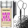 Dolahair Hair Wax Stick & Accessories – Flyaway Control for Kids & Women, 50 Pcs Colorful Elastic Hair Bands, 1 Pcs Slick Back Hair Brush, 2 Hair Loop Styling Tools (Pink)(Black)