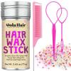 Dolahair Hair Wax Stick & Accessories – Flyaway Control for Kids & Women, 50 Pcs Colorful Elastic Hair Bands, 1 Pcs Slick Back Hair Brush, 2 Hair Loop Styling Tools (Pink)(Pink)
