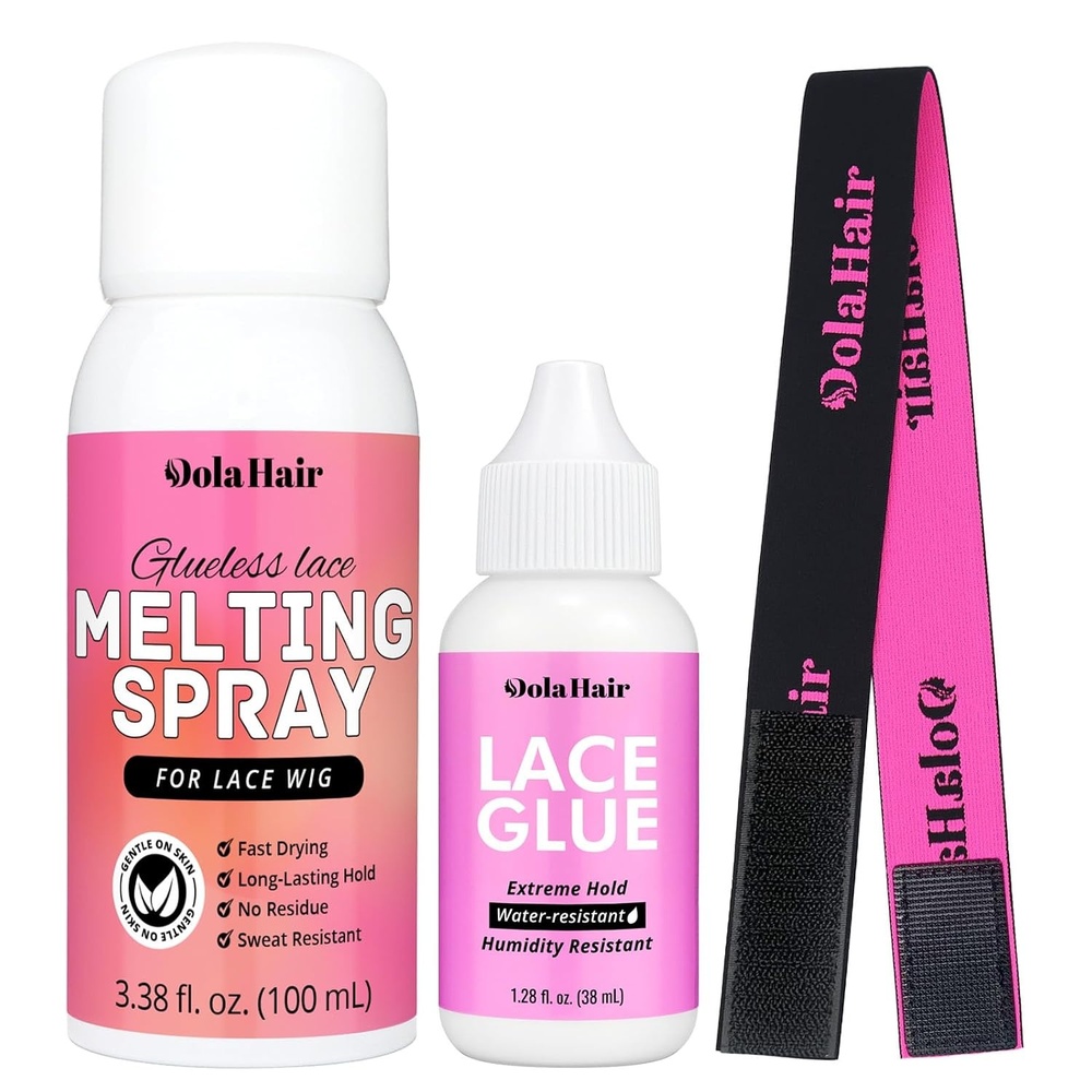 image:imageDolahair Lace Melting Spray Kit for GlueLess Wigs Bond Adhesive Glue Spray Lace Melt Kit with Melting Spray Melting Band Lace Glue for Wig Glueless InstallMelting Spray1 Band1 Glue